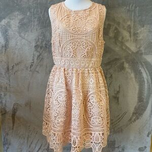 Miami Boho Bohemian Feminine Lace Midi Dress Sz L